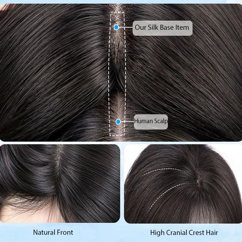 Base de seda feminina cabelo humano topper com franja de ar virgem europeu remy capa de cabelo mão amarrada seda superior peruca com franja lateral