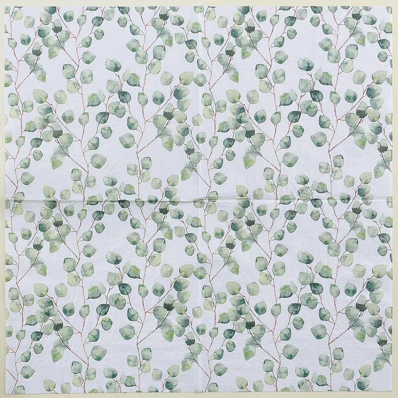 Serviette Imprimée Feuilles D'eucalyptus Forêt, Serviettes En Papier Coloré, Décoration De Table, Hôtel, Restaurant Occidental, Verre À Vin, Fleur