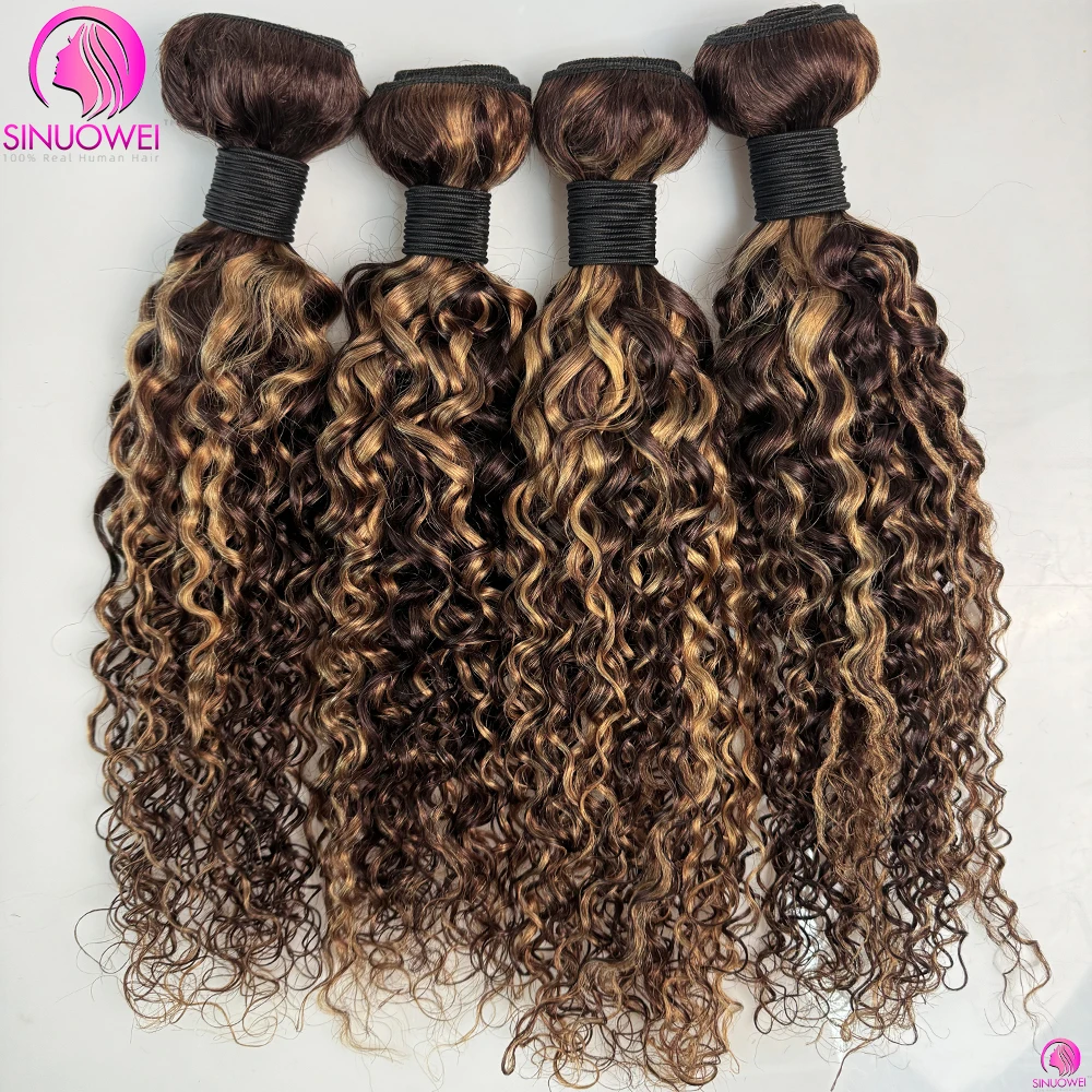 Highlight Water Wave มนุษย์ผมสานบราซิล 100% มนุษย์ผมเปียกและหยัก Double Weft Deep Curly Bundle