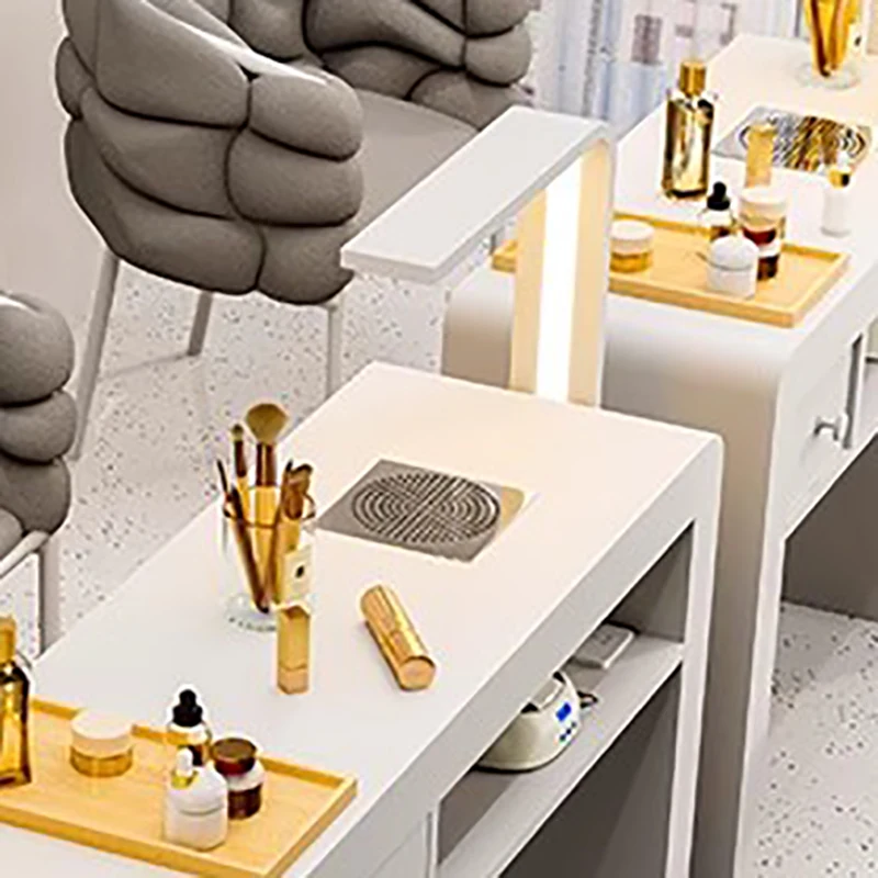 Mesa de unhas francesa creme com lâmpada glamour design europeu mesa de unhas moderna simples mesa de manicure móveis de salão de beleza