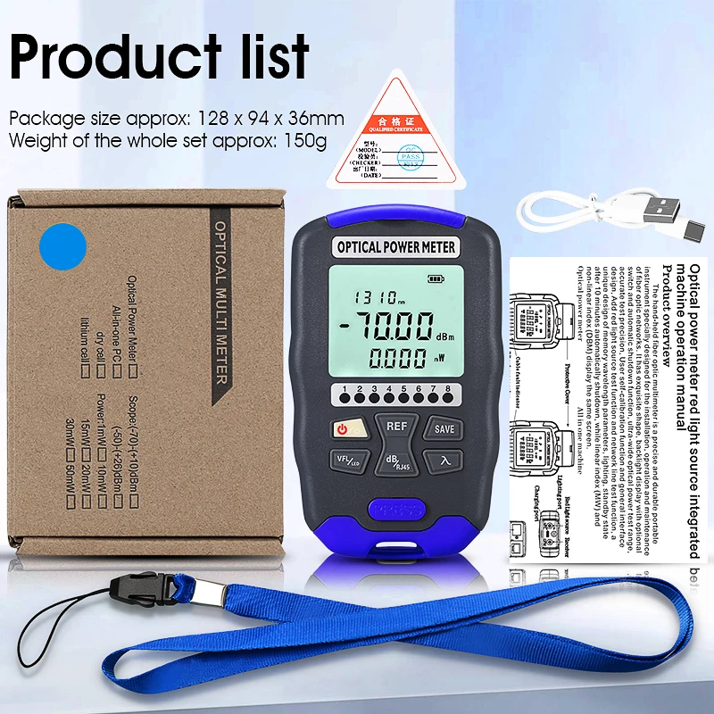 COMPTYCO AUA-DC70 광 파워 미터 -70~+10dBm 4 in 1 OPM 다기능 광섬유 네트워크 케이블 테스터 VFL 15-30MW(옵션)
