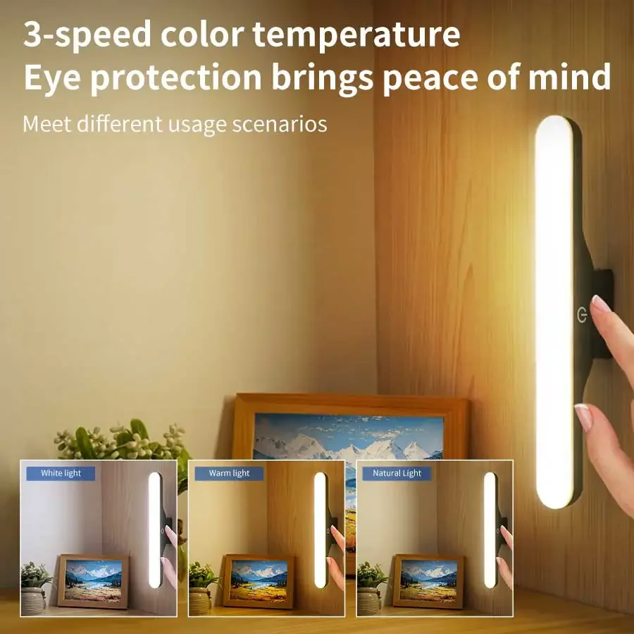 Luz LED de maquillaje frontal con espejo, lámpara de lectura con protección ocular, luz nocturna táctil magnética para iluminación de armario y dormitorio