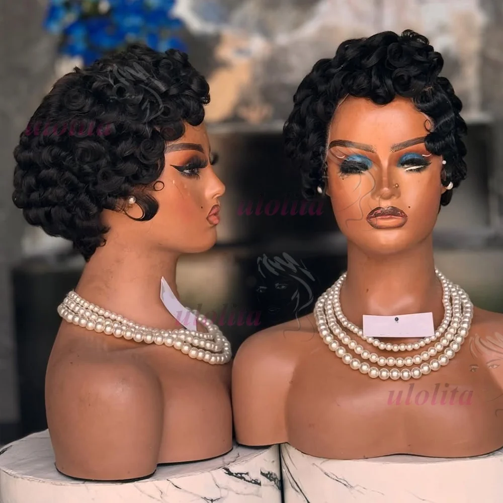 Korte Losse Golvende Bob 13X4 Kant Pixie Cut Pruiken Krullend Menselijk Haar Pruiken Transparant Kant Pruiken Voor zwarte Vrouwen Gekleurd Haar Pruik
