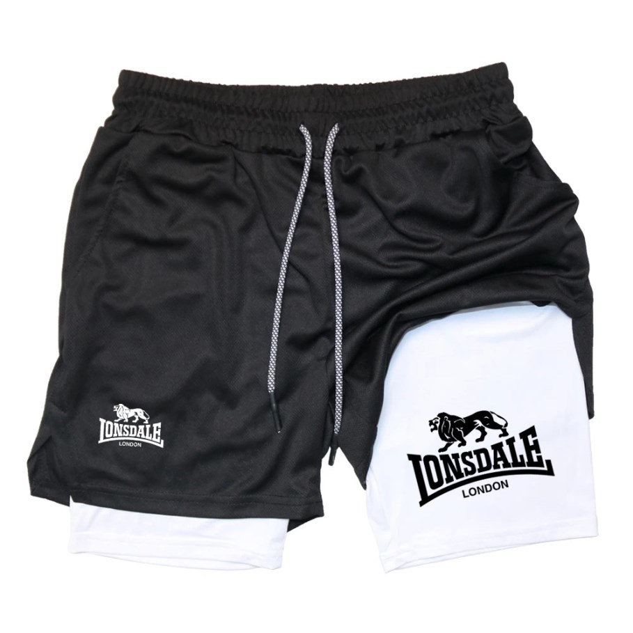 Pantalones cortos estampados 2 en 1 para correr para hombre, pantalones cortos de compresión para entrenamiento en gimnasio con bolsillo para teléfono, toalla, ropa deportiva atlética para verano