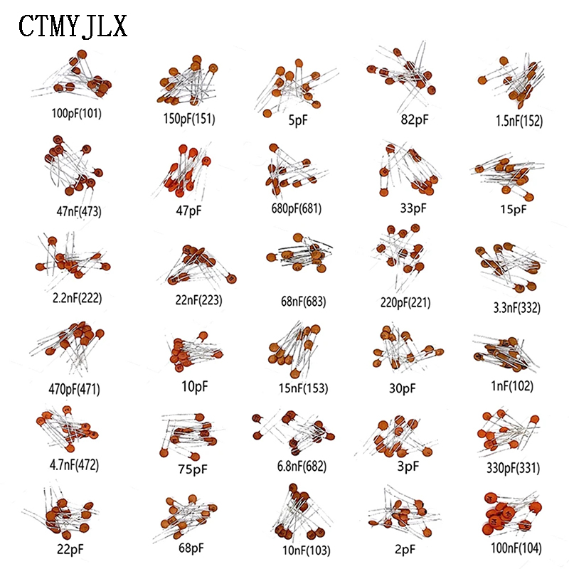 300 Uds 50V Kit de condensadores cerámicos 2PF-0.1UF 30 valores * 10 Uds capacitancia surtida paquete de muestra DIY 30pF 100pF 1nF 10nF condensadores