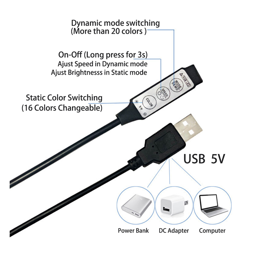 Tira de luces LED 2835 5050 USB Bluetooth cinta de lámpara Flexible Sensor de sonido de 3 teclas cinta RGB 1M 2M 3M 4M DC5V decoración TV retroiluminación