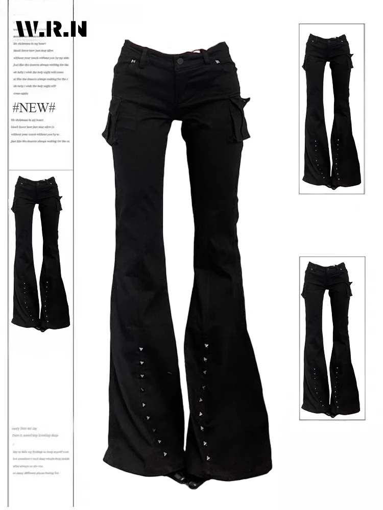 Hight Street Sheath High Waist Flared Jeans Black Kpop Retro Y2K Harajuku Pants Women's Vintage Slim 2000s Skinny Denim Trouser