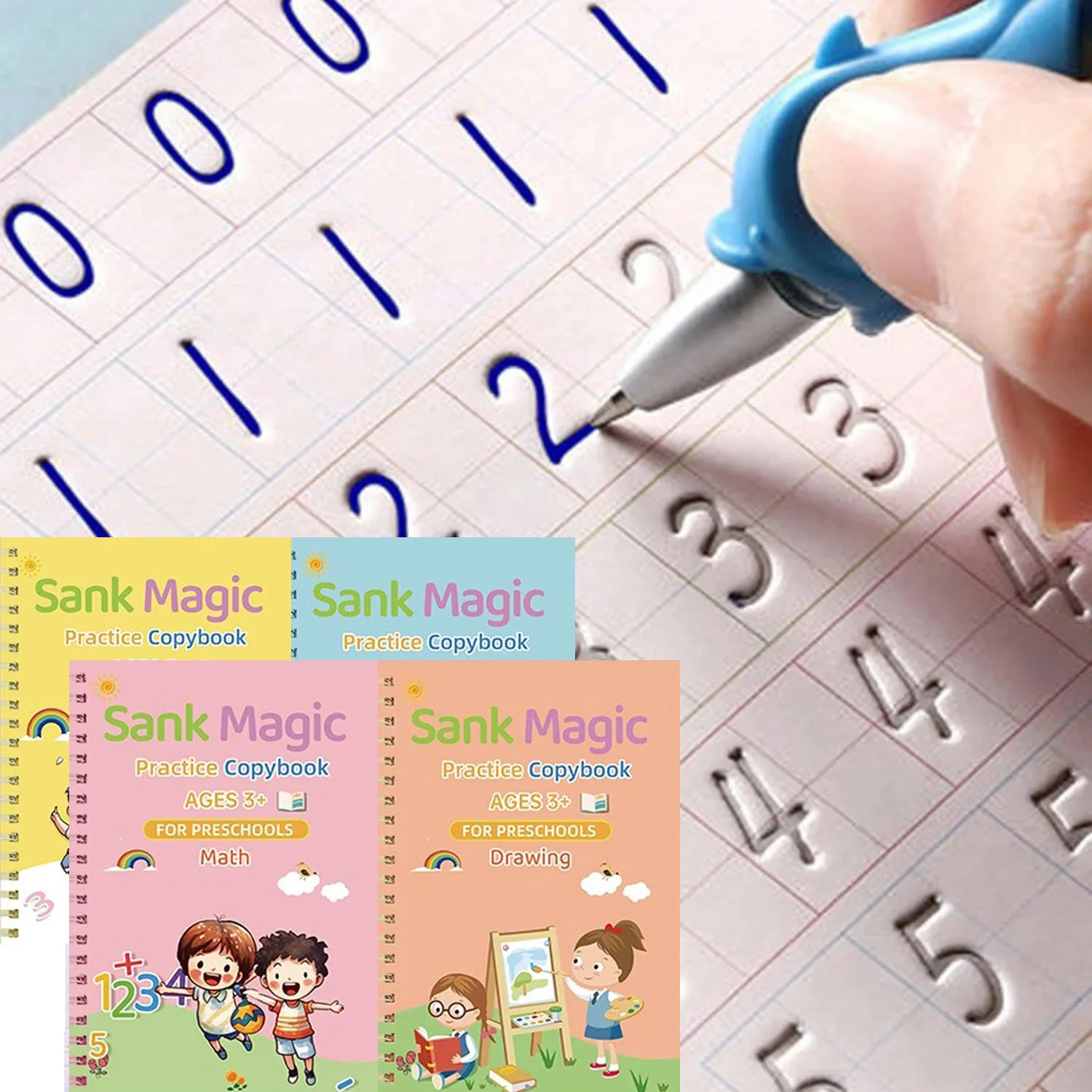 Cuaderno de práctica para copiar magia, bolígrafo para preescolar, caligrafía para niños, versión en inglés, limpieza gratuita, libro de escritura reutilizable, 4 Uds.