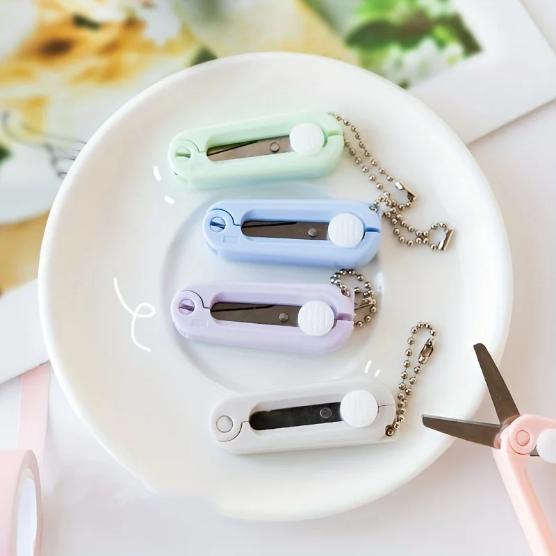 กรรไกรพับได้ขนาดเล็กพกพาสะดวก 1 ชิ้น สีพาสเทล สร้างสรรค์ ทำจากสแตนเลส สำหรับตัดกระดาษ งานศิลปะ อุปกรณ์สำนักงานและโรงเรียน