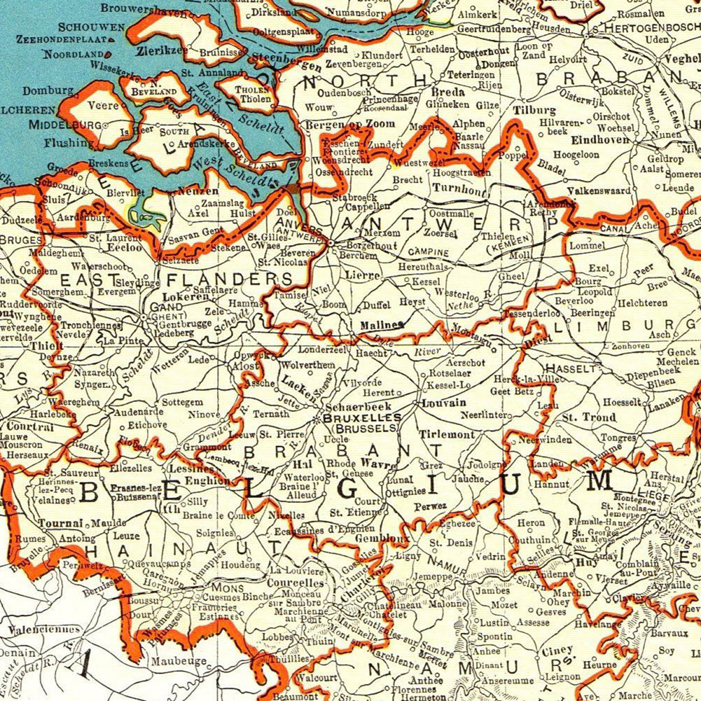 Retro Wall Art Poster, Pintura Canvas, Home Decor, material escolar, A Bélgica e Países Baixos, Mapa de 1936, 100x150cm