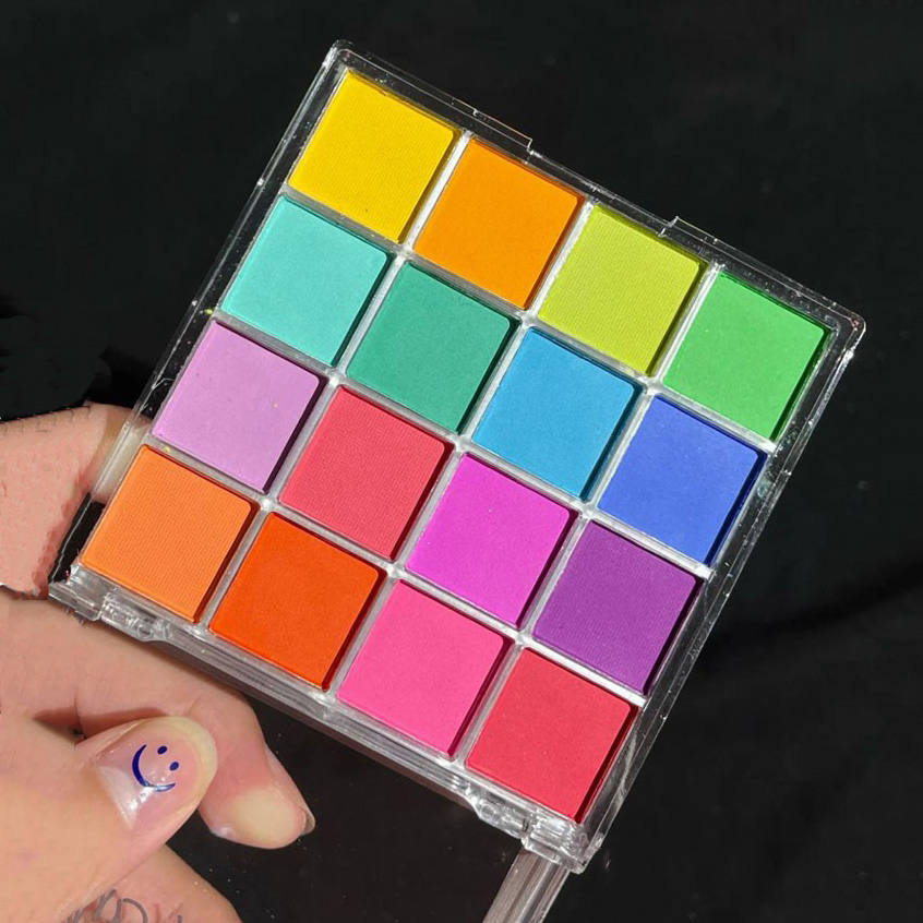 16-Grid 16 Color Solid Rubbing Powder Palette for Nail Art DIY Gradient Smudge Pat-pat Powder Nail Art Manicure Gradient Pigment