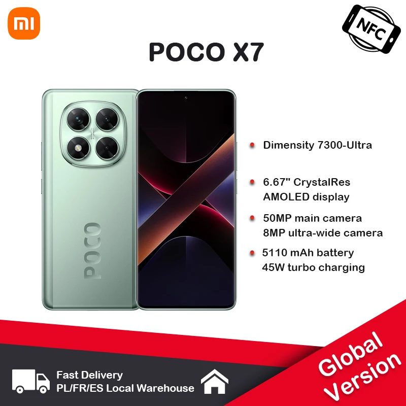 Estreia mundial poco x7 versão global smartphone dimensão 7300-ultra 6.67 "1.5k amoled display curvo 45w turbo carregamento nfc