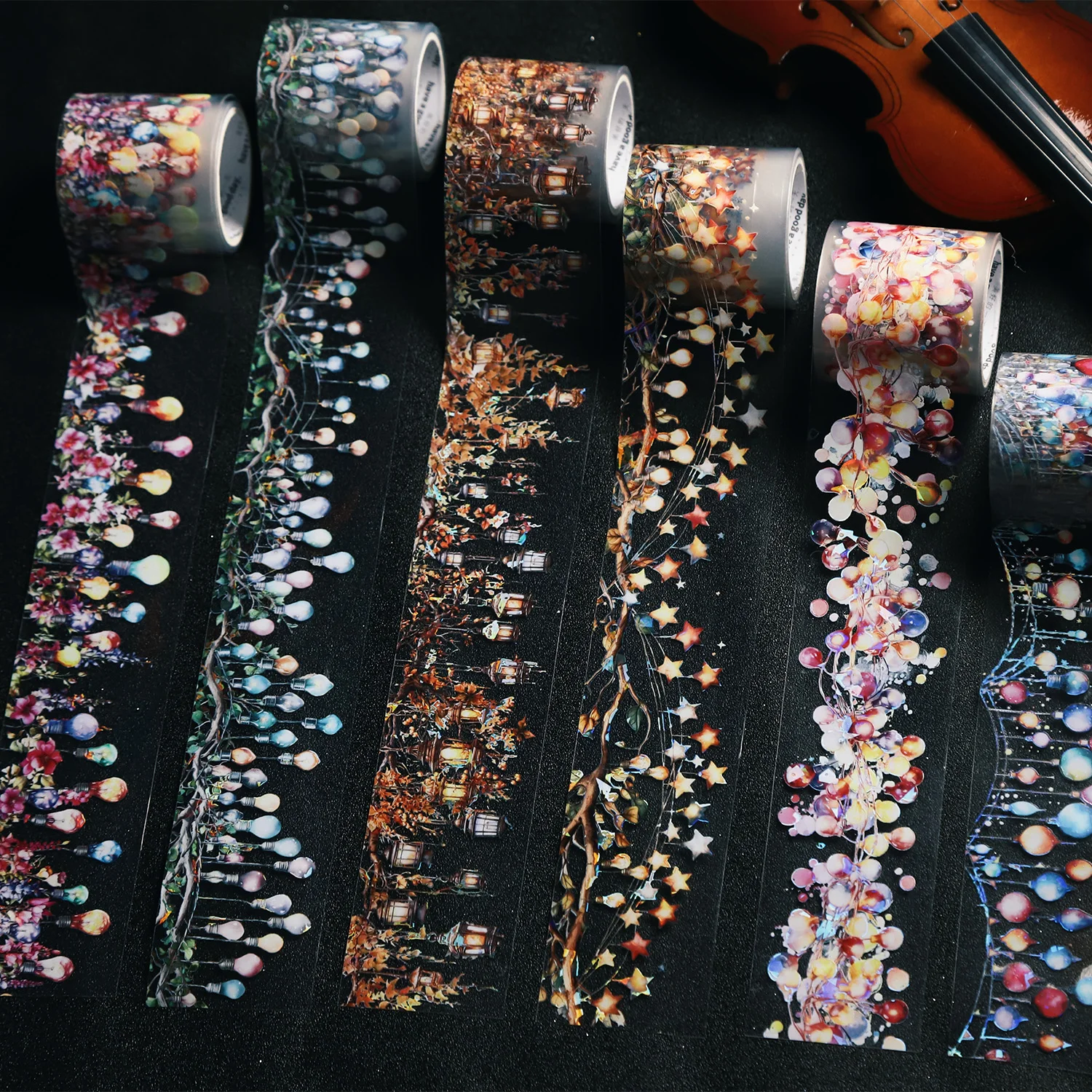 200cm/roll Lights Around Series Lamp Theme Shell Light PET Tape Handbook Material DIY Scrapbook Photo Frame Album Dairy Calendar