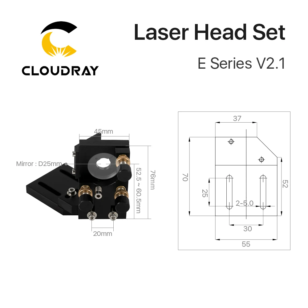 Cloudray E Series: ชุดหัวเลเซอร์ CO2 + เลนส์โฟกัส 1 ชิ้น + กระจกสะท้อนแสง 3 ชิ้นสําหรับชิ้นส่วนเครื่องจักรตัดแกะสลัก