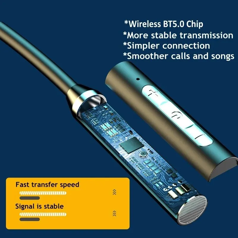 Bluetooth 5.0ワイヤレス防水ヘッドセット,hifiネックバンドヘッドセット,9dステレオシリコン,スポーツヘッドセット,ホルターヘッドセット,磁気ヘッドセット