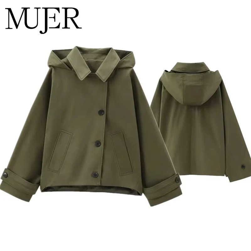 MUJER Damen-Trenchcoat mit Kapuze, langärmelig, Damen-Windjacke, neu in Mänteln und Jacken für Damen, Wintermäntel, Damen-Trench
