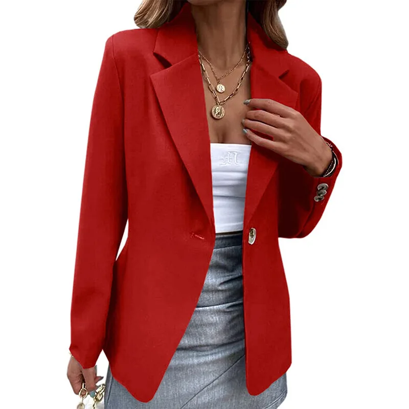 Frühling Damen Büro Blazer Langarm Einfarbig Ein-Knopf Einfache Casual Basic Weiß Khaki Jacke Schwarze Mäntel