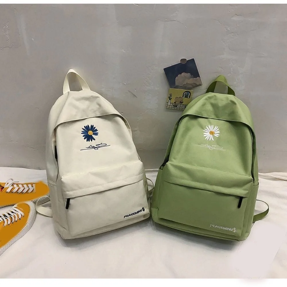 Mochila escolar de lona con bordado de margaritas, Bolsa Escolar de viaje portátil de gran capacidad para estudiantes, nueva