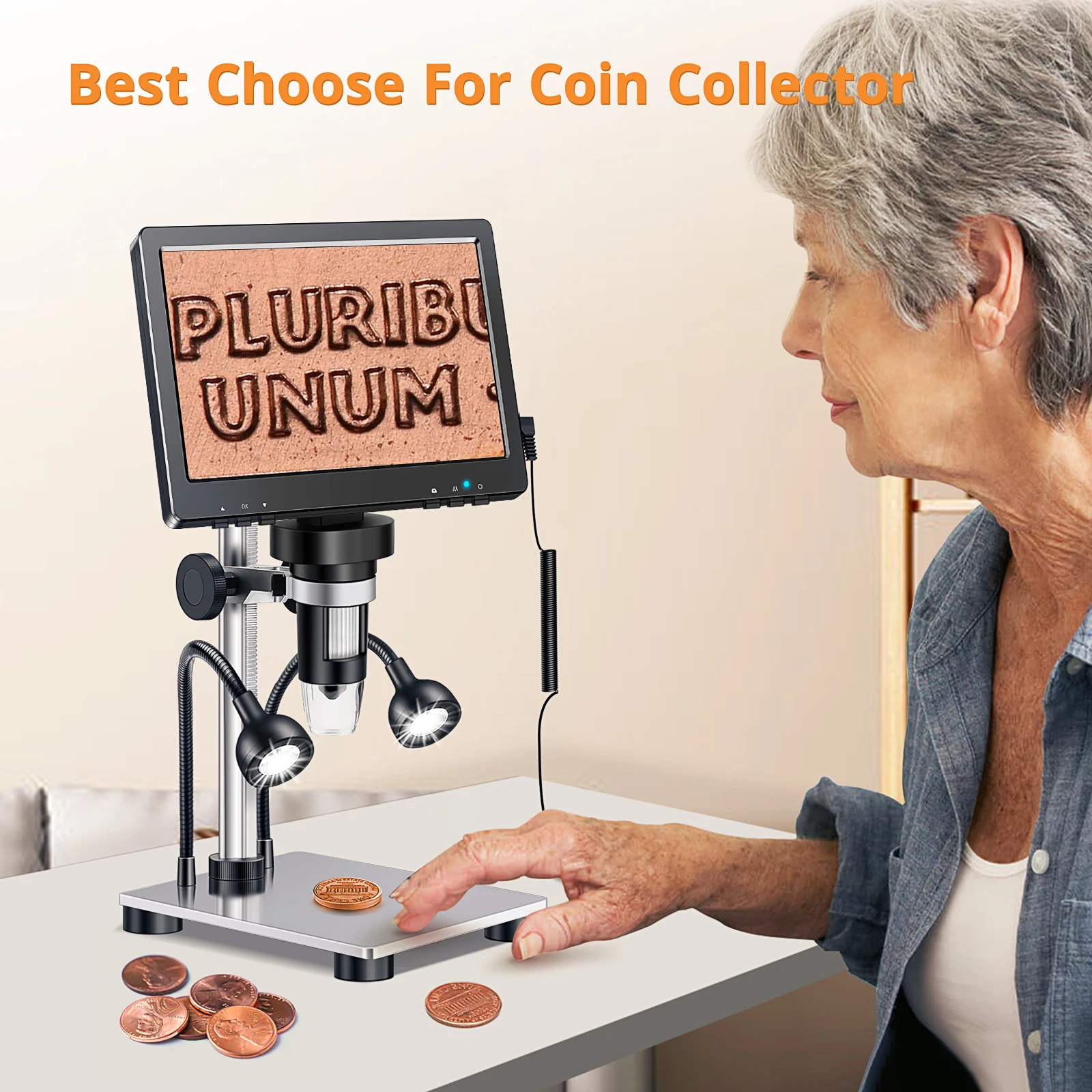 DM9 Digital Microscope with 7inch IPS Screen 1200x Coin Microscope Soldering Microscopios for Repairing With 10 LEDs， PC View