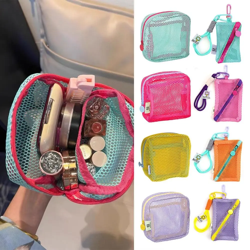 Mesh Cosmetic Bags Cute Women Small Lipstick Makeup Storage Pouch Data Line Key Earphone Organizer Case Square Toiletry Bag