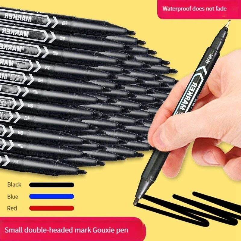 Conjunto de marcadores permanentes de ponta dupla, 6/12 peças, à prova d'água, cor oleosa, ponta fina, ponta grossa, tinta preta, canetas de desenho, suprimentos, papelaria