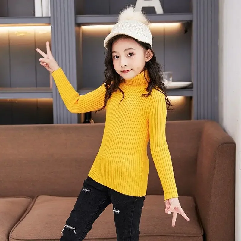 เสื้อสเวตเตอร์คอเต่าในฤดูหนาวเด็กผู้หญิงสำหรับเด็กทารกเสื้อถักแบบสวมหัวสำหรับเด็กผู้ชายเด็กในฤดูใบไม้ร่วง2024