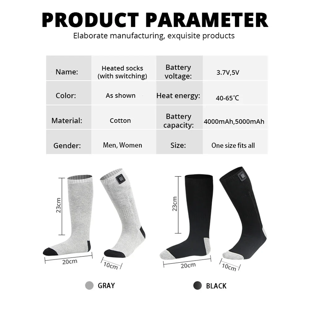 Meias térmicas aquecidas elétricas para homens e mulheres, 5000mAh, APPControl, Foot Warmer, febre, aquecimento, quente, ao ar livre, caminhadas, esqui, inverno
