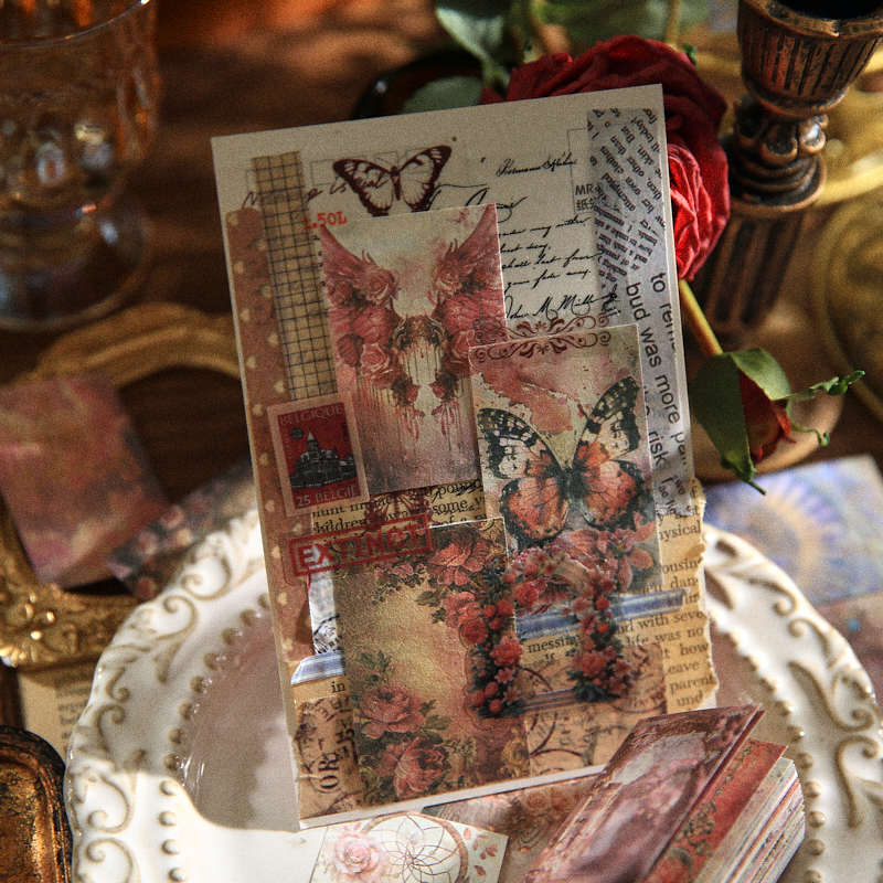 100 pcs/book Retro Material Paper Aestheti Scrapbooking DIY Decorate Journaling Vintage Stationery Aesthetic Plants Manuscript