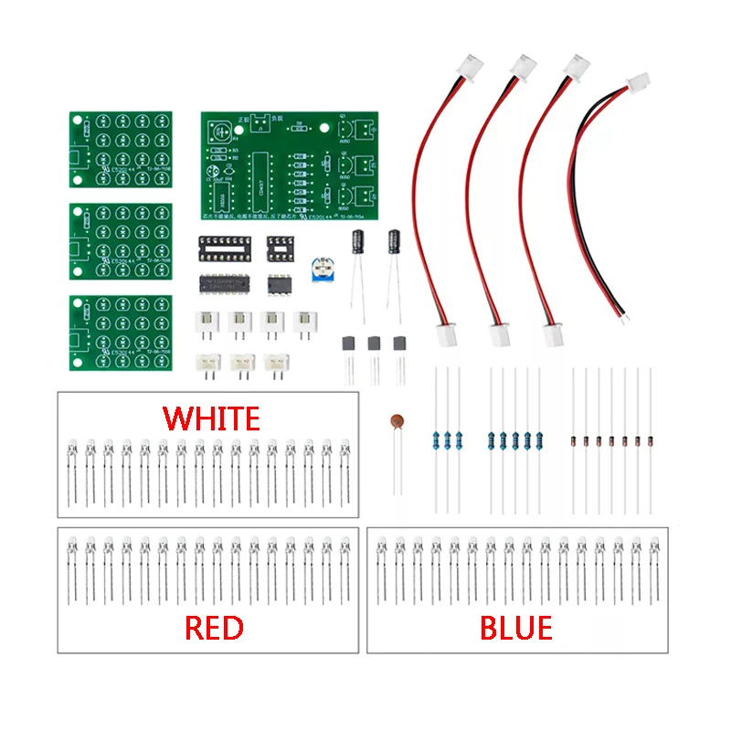 Kit di pratica di saldatura elettronica fai-da-te NE555 Kit di progettazione di produzione del modulo stroboscopico con luce di allarme LED flash rosso, bianco e blu
