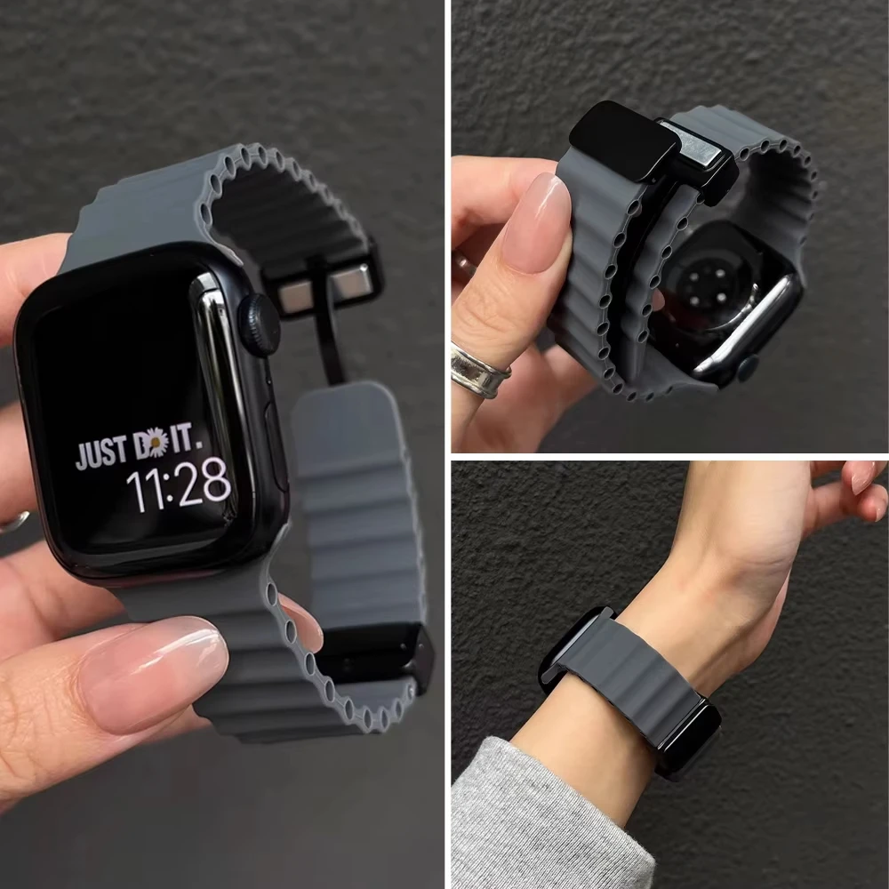 Pasek z magnetyczną klamrą do Apple Watch Band Ultra 2 49mm 45mm 44mm 40mm 41mm 42mm 38mm Silikonowa bransoletka iWatch Series 7 6 se 8 9