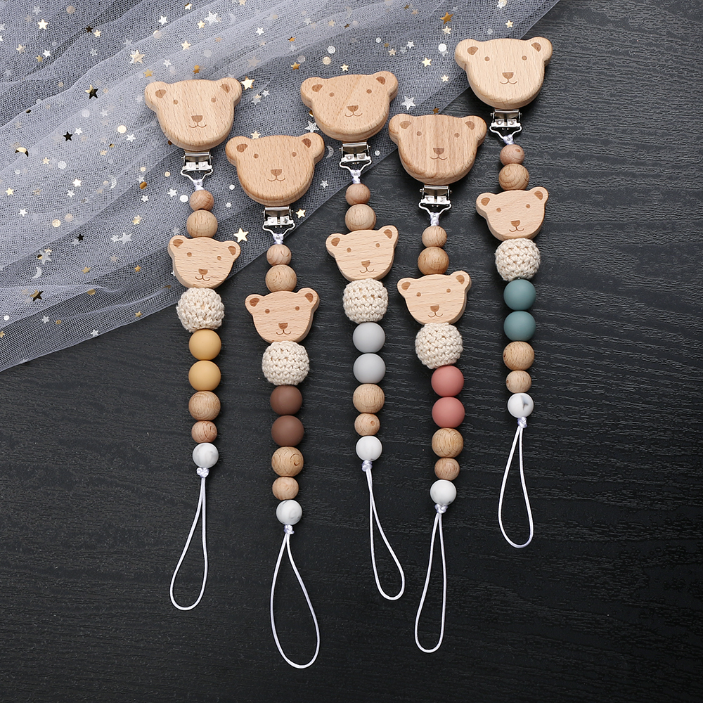 Clip de haya de animales de dibujos animados, cadena de chupete para bebé, cuentas de silicona, soporte para pezones, cadena mordedor, Clips para chupete para recién nacido, juguetes de regalo