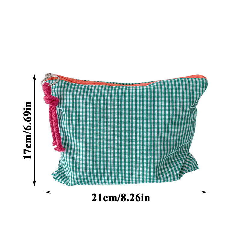 Borsa per trucco scozzese da donna per ragazza Borsa per cosmetici in cotone e lino con custodia con cerniera Borsa semplice portatile di grande capacità Moda