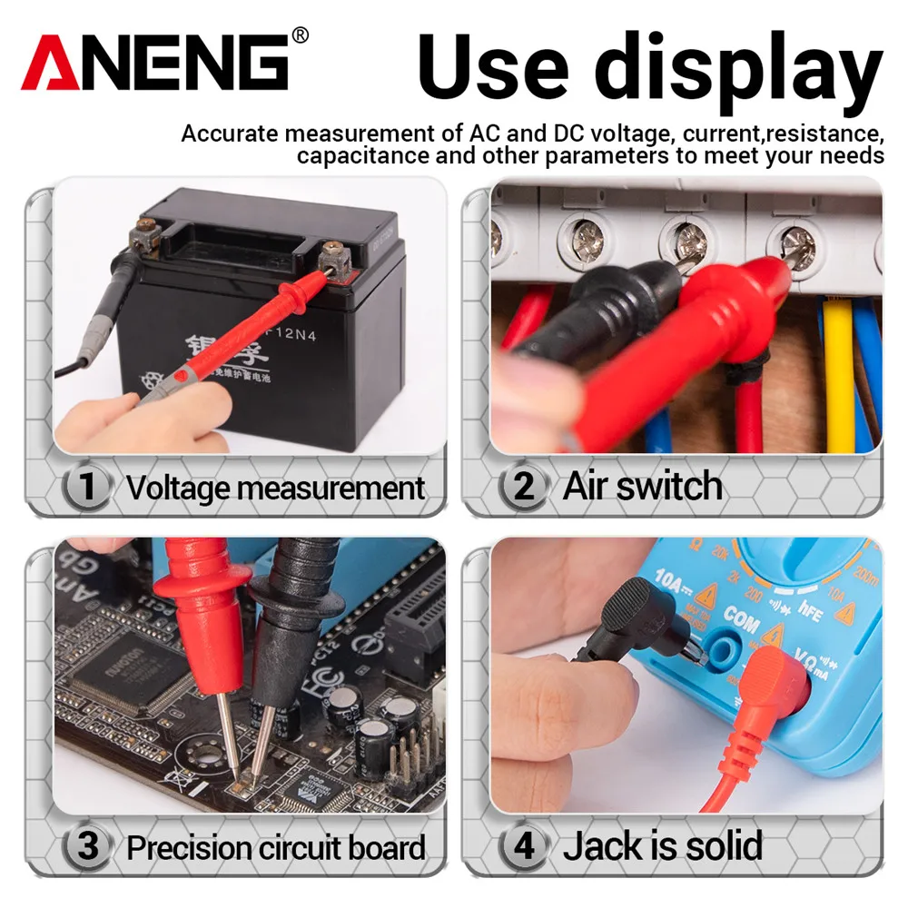 ชุดสายทดสอบมัลติมิเตอร์ดิจิตอล ANENG PT840 1000V 10A หัววัดแบบเข็มอเนกประสงค์ สายเคเบิลปากกา ชุดทดสอบกระแสไฟฟ้าและโวลต์มิเตอร์