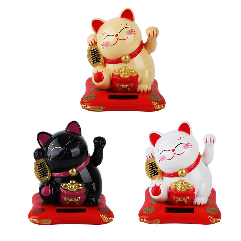 Holiday Seasonal Décor 2.5 Japanese Solar Wave Hand Lucky Cat Car Decorations New Year Figurines & Miniatures Hanging 1pc