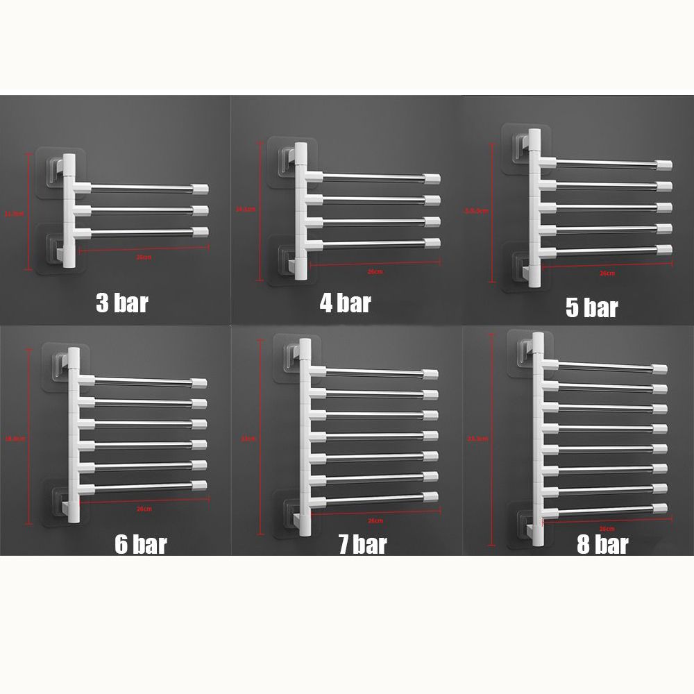 Rotatable Swing Arms Towel Rack Bathroom Kitchen Wall Mounted Bracket Save Space 3-8-Bar Aluminum Towel Hanger Organizer