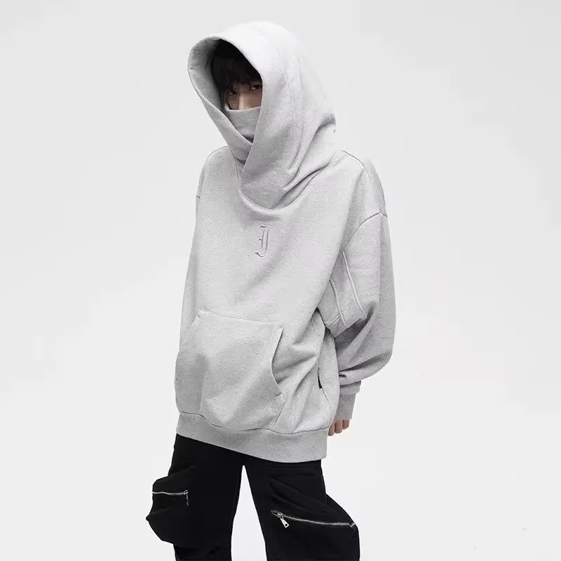 가을 닌자 streetwear 터틀넥 후드 남성용 편지 수 놓은 힙합 패션 스웨터 y2k 빈티지 양털 후디