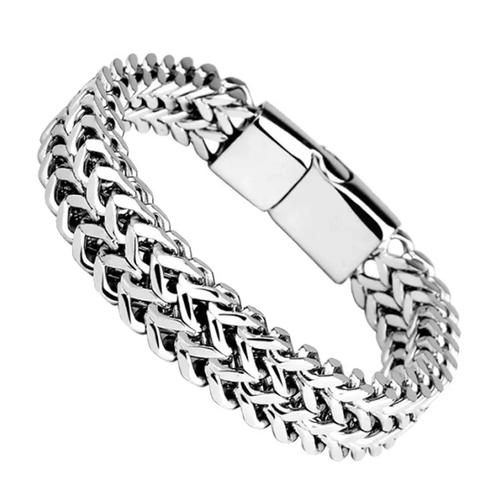 Bracciale con fibbia magnetica in lega di squame di pesce anteriore e posteriore a doppia fila intrecciata in acciaio inossidabile con gioielli a chiglia Nuovo modello