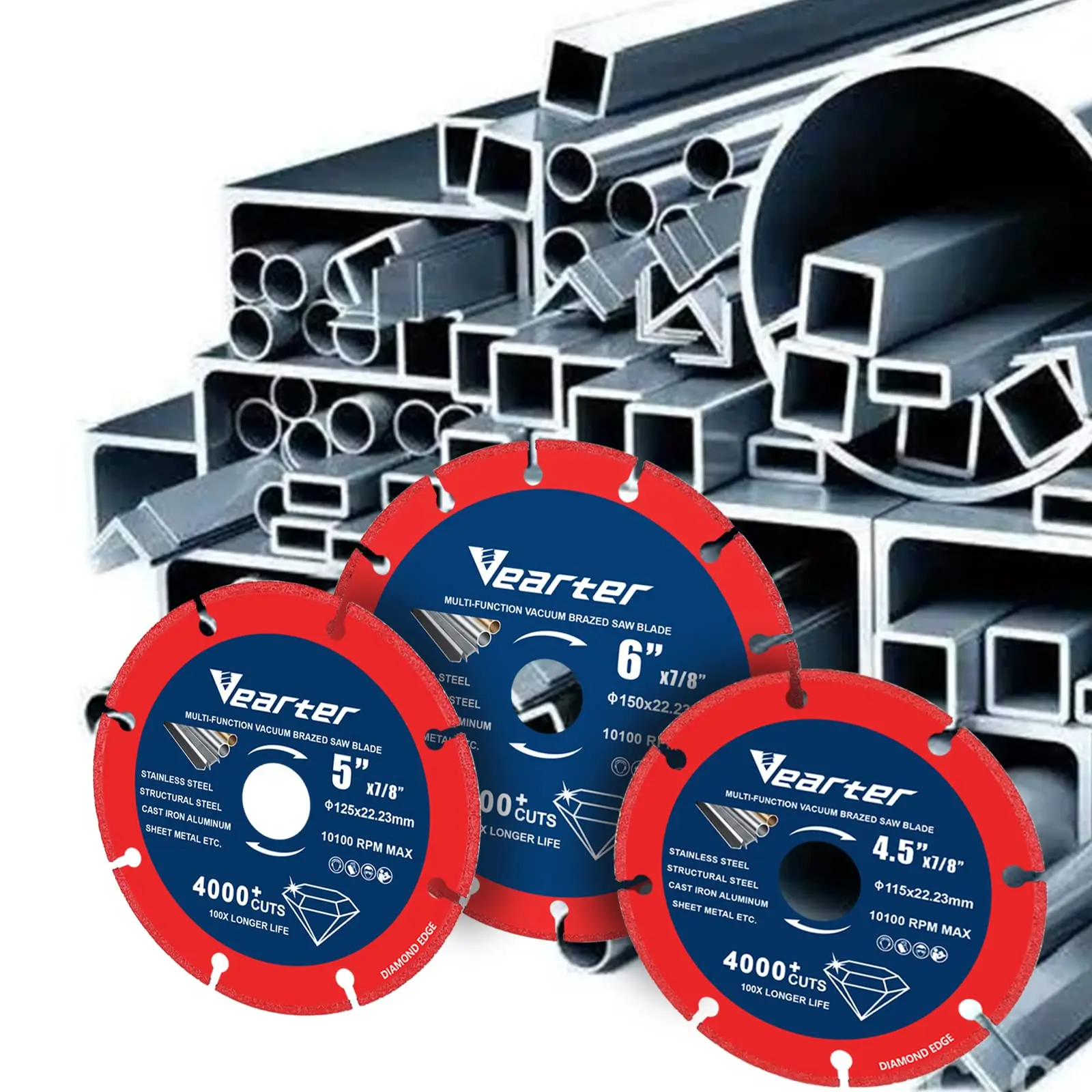 Vearter 115/125/150mm disco de corte de diamante soldado al vacío rueda amoladora angular para barras de refuerzo de Metal hierro fundido aluminio acero inoxidable
