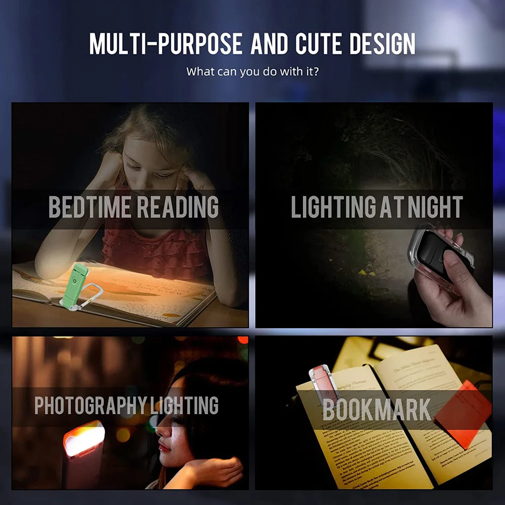 Nueva luz de lectura de libros recargable por USB, brillo ajustable, Clip LED en luz de libro, lámpara de libro para el cuidado de los ojos para niños, luz de lectura