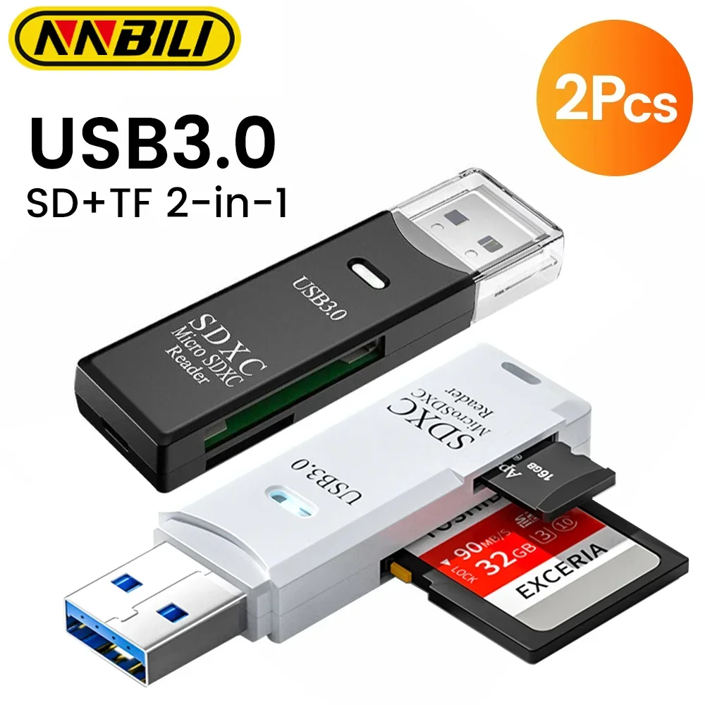 NNBILI 1-2 個カードリーダー USB3.0/2.0 SD TF メモリアダプタ高速 TF メモリ 2 IN 1 カードリーダー PC ラップトップアクセサリー