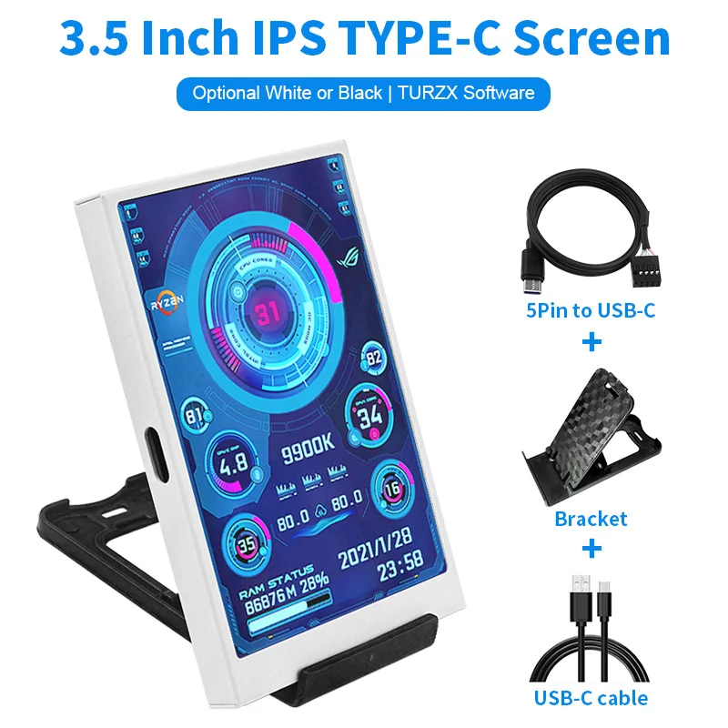 3,5-дюймовый дополнительный экран IPS TYPE-C, компьютерный монитор «сделай сам», дополнительный экран USB-TYPEC для Windows, встроенное программное обеспечение
