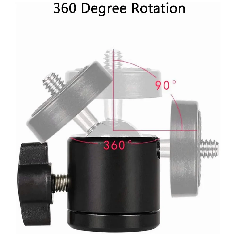 Zapata caliente 1/4 agujero de tornillo montaje en trípode adaptador de cabeza de cámara cabeza de bola con cerradura luz LED soporte de Flash para cámaras DSLR DV