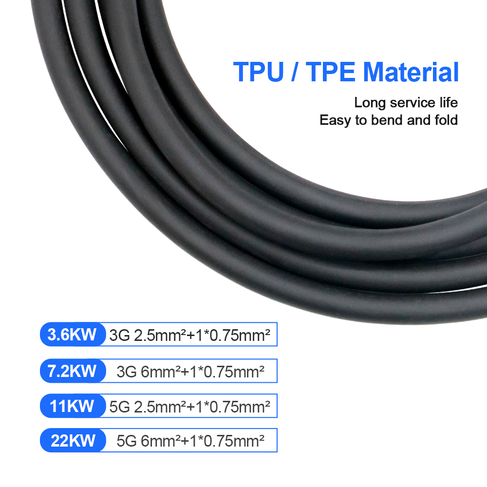 Kolanky Carregador EV Portátil, 7m CEE Plug para carro elétrico, Wi-Fi, App, Versão Bluetooth, EVSE, Cabo de carregamento, 3 Phase, Tipo 2, 11KW, 16A