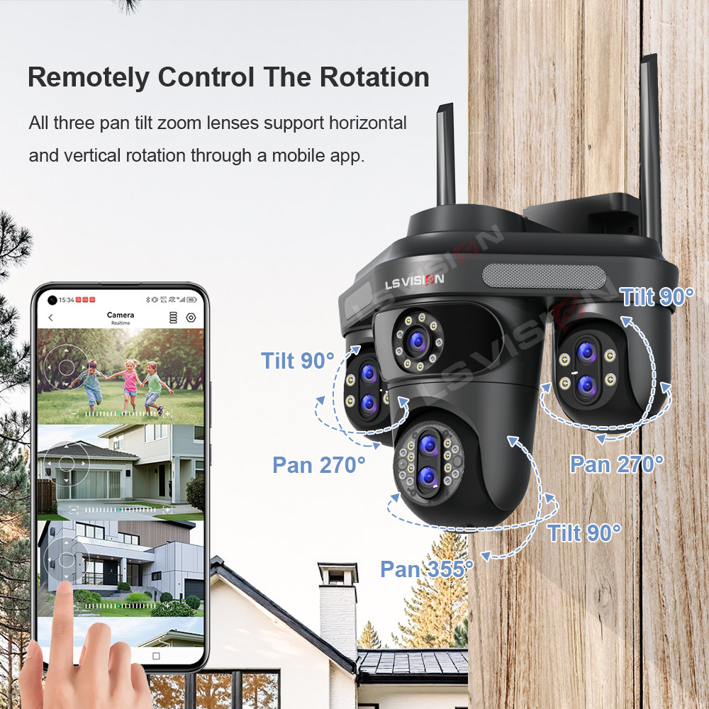 LS VISION 10XZoom 4 Screens WiFi IP Camera Outdoor 35MP 7 Lenses Video Surveillance Three 360 PTZ Auto Tracking Security Cameras