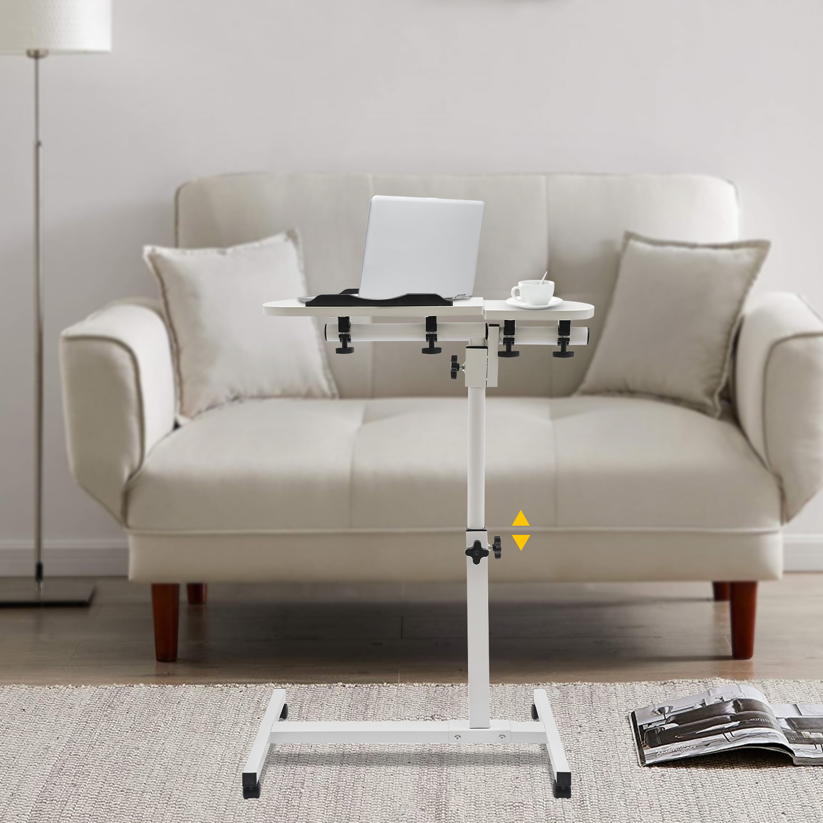 Computer Desk C-frame Design Table Stand, Adjustable Rolling Laptop Table, Adjustable Computer Desk Stand with Wheels