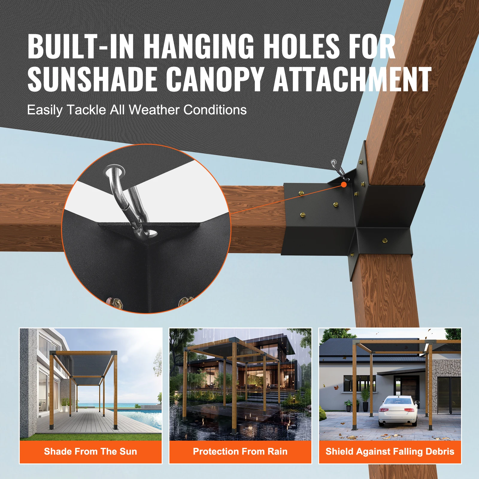 VEVOR Pergola Bracket Kit Heavy Duty Corner Bracket Woodworks DIY Post Base Kit Easy Installation Wooden Beams