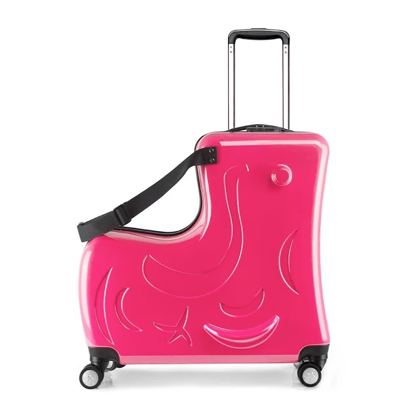 Mala de viagem para crianças, mala de viagem com rodas para crianças de 20/24 polegadas, carrinho de cavalo de madeira, mala de viagem para bebês