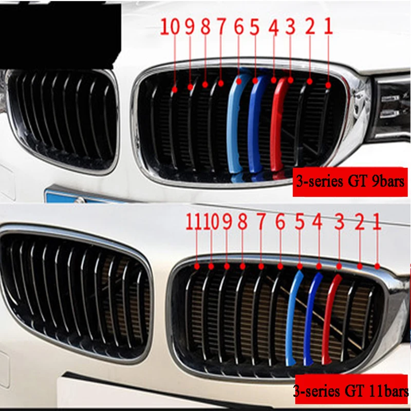 3szt Listwy ozdobne przedniego grilla do BMW serii 1 2 3 4 5 6 7 8 X1 X2 X3 X4 X5 X6 X7 Z4 E46 E90 F30 E60 E81 F20 F45 F36 F10 F48 F25