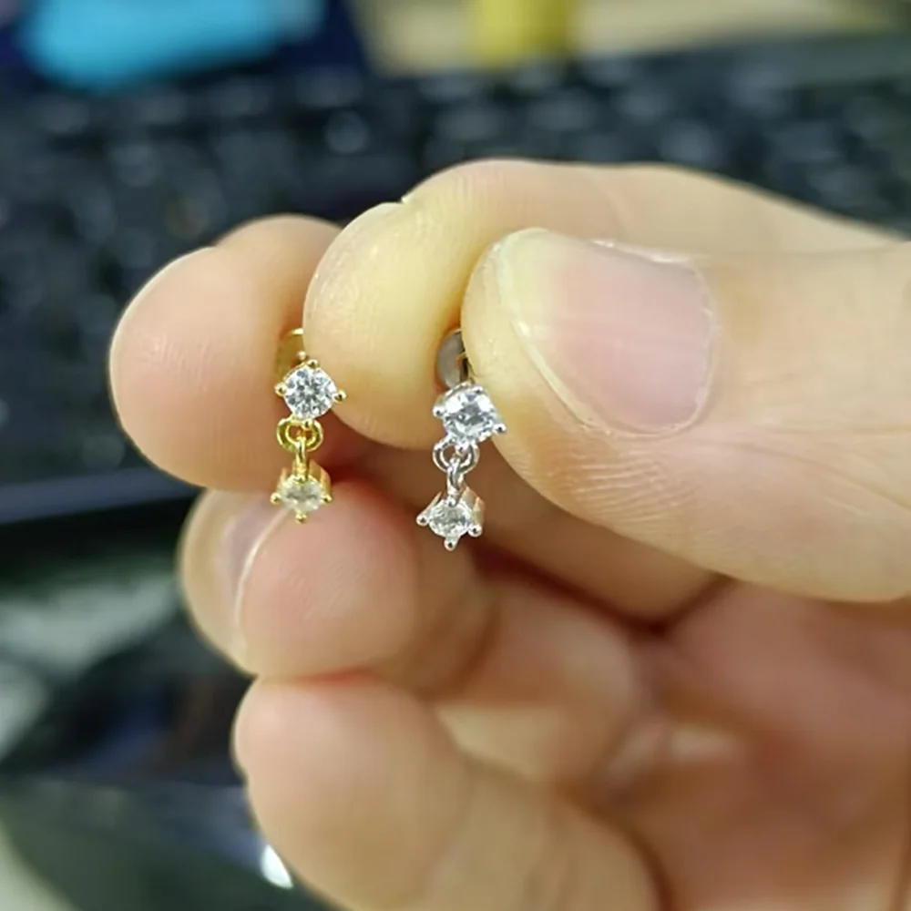 Aide 1 PC 925 เงินสเตอร์ลิง MINI Zircon หนาสกรูแบน Back Drop ต่างหูสําหรับผู้หญิง K GOLD Piercing STUD ต่างหูเครื่องประดับ