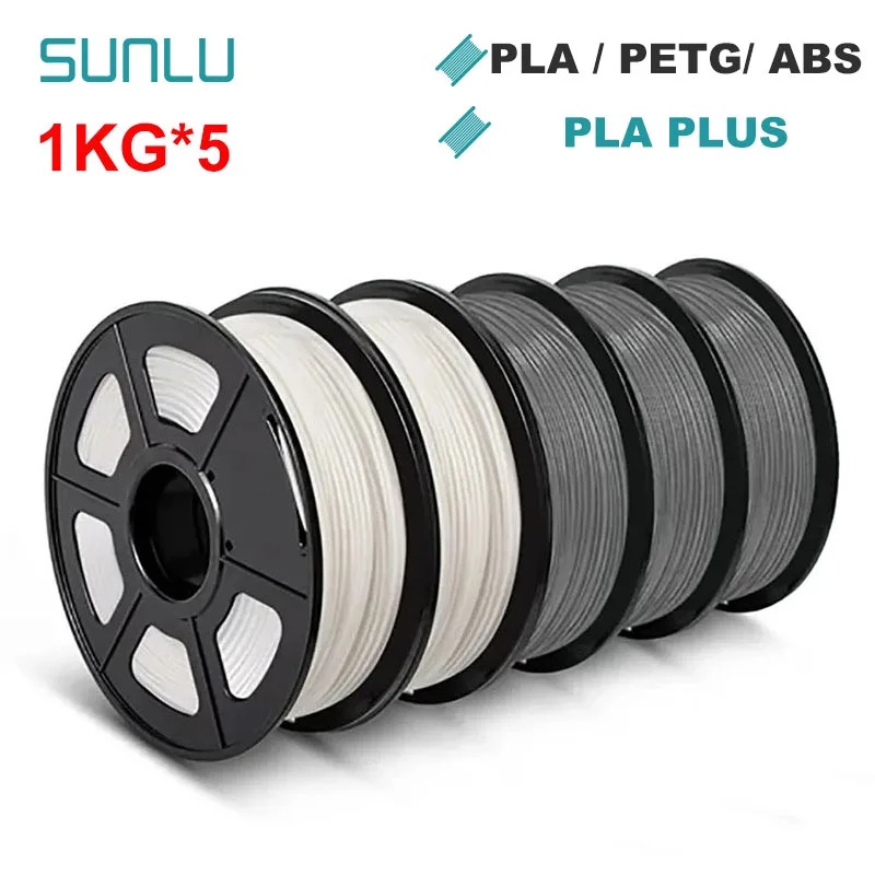 SUNLU 5 kg 3D-Filament PLA/PLA PLUS/PETG/ABS Filamnet 1,75 mm 5 Rollen 1 kg ordentlich gewickeltes 3D-Drucker-Filament für 3D-Drucker